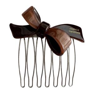 French Style Chocolate Butterfly Knot Hair Comb Gold Label Inverted Insertion Side Part Hairpin Hair Accessories Saradear