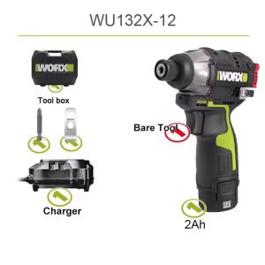 WORX WU132X WU132 Brushless Motor Cordless Impact Screwdriver 320W 160Nm 12V with Adjustable Torque Universal Battery Power Tool