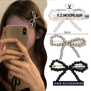 X.Z.MOONLIGH 6cm Pearl Bow Hair Clip & Duckbill Clip