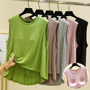 Modal Strap Vest for Women Summer with Chest Pad Integrated Underwear Thin Loose Home Shirt No Bra Sleepwear