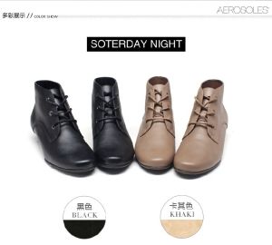 Aerosoles Womens Short Boots Layer One Cowhide Soft Leather Lace-Up Low Heel Spring Autumn Fashion Boots round Toe Zipper Closure