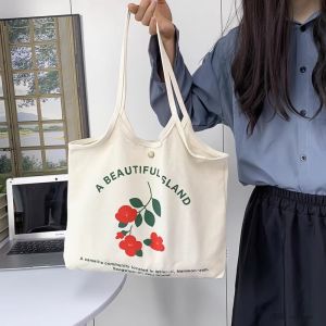 Cute Canvas Shoulder Bag for Women Student Style Japanese Harajuku Ulzzang Trendy New 2025 Soft Handle Printed Magnetic Closure
