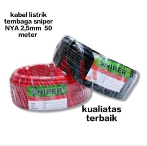 KABEL LISTRIK TEMBAGA SNIPER 2.5MM2 50 YARD kabel tunggal Kabel yang biasanya untuk keperluan Instalasi Listrik perumahan  Kualitas Bagus.. tidak mudah terkelupas menjadikan pilihan yg cocok untuk anda.