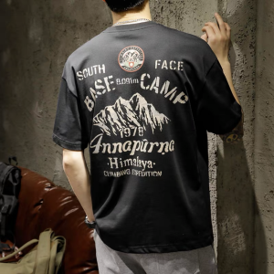 Heavyweight Pure Cotton Retro Short Sleeve T-Shirt Mens Summer Trendy Loose Large Size Half Sleeve Body Shirt Casual round Neck