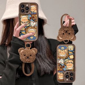 MrHaHa Casing For iphone 16 promax iphone 16plus iphone 15 promax iphone15 pro iphone 15 plus iPhone 16 14 13 12 11 Pro Max X XR Xs Max Cartoon Cute Butter Bear With Chain Phone Cases TPU Soft Silicone Shockproof Phone Back Cover