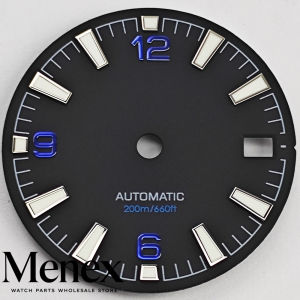 Menex 28.5mm Black/White Watch Dial Green Luminous Fit NH35 NH36 Movement Watch Replacement Accessories Parts