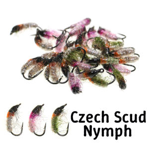 6PCS Scud Nymph Flies Copper Wire Weighted Flash Dubbing Caddis Larva Emerger Fly Fishing for Trout Czech Nymphing River Fishing