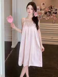 Summer Ice Silk Tassel Gown Womens Chinese Style Sleepwear V-Neck Sleeveless Thin Fabric Hanging Strap Home Clothes Outdoor Wearable