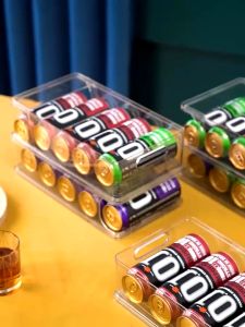 【🇸🇬 SG Seller】Japanese Refrigerator Beverage Storage Box Double-layer Transparent Automatic Rolling Beer Soft Drinks Cans Box