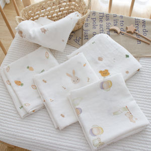 Khăn Quấn Sơ Sinh Bằng Vải Muslin Cotton Tre Mềm Mại Dùng Làm Chăn Hè Khăn Phủ Xe Đẩy Họa Tiết Hoạt Hình Dành Cho Bé Từ 0-1 Tuổi