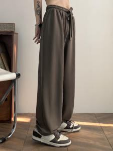 Japanese Style Drape Extra Long Pants Mens Tall Handsome Brown Coffee Color Suit Pants Summer Thin Ice Silk Wide Leg Casual Pants