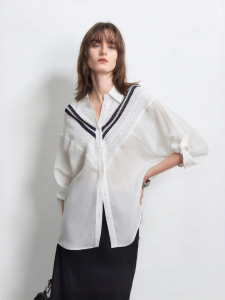 Vero Moda | Women Autumn New Style Lyocell Linen Dropped Shoulder Contrast Stripe Shirt