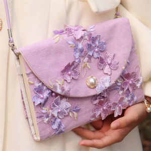 Zheni Hyacinth Purple Original Crossbody Handmade Cloth Book Clothing Embroider A56 Journal Book Leather Hand Account Notepad Cover