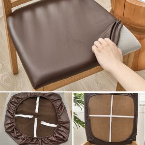 Leather Chair Cover Waterproof Stretch Dining Chair Seat Cover for Kitchen Dining Living Room