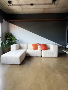 【Factory Direct】Trikings Living Room Comfortable White Square Style Compression Sofa