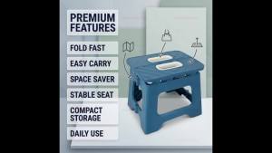 Portable Compact Foldable Stool Lightweight & Strong with Handle & Non-Slip for Kitchen Bath Camping Fishing Hiking BBQ