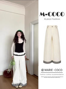 Quần Ống Rộng Thường Ngày Cho Nữ Cạp Cao Ống Đứng Dài Đến Sàn Kẻ Caro Trắng Đen Quần Ống Rộng Mùa Xuân 2025