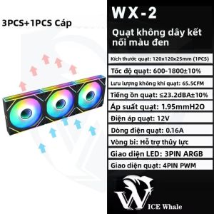 ICE Whale WX-2 ARGB Gương Chu Kỳ Hiệu Ứng Ánh Sáng 120mm Quạt Làm Mát 600-1800 Vòng/phút Nối Dây PC Ốp Lưng Quạt Tản Nhiệt 360mm
