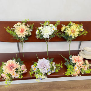  Style Artificial Chrysanthemum And Fishbowl Daisy Bouquet Table Decorative Flowers Silk Flower Arrangement Home Decoration
