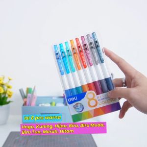 Deli Color Gel Pen / Pulpen Gel Warna Isi 8 pcs 0.5 mm Anti Air EG120-8C