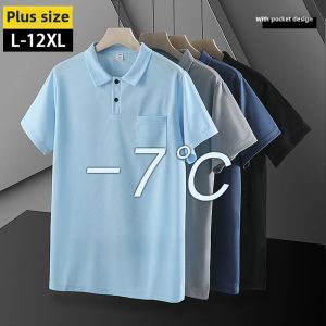 Ice Silk Short Sleeve Mens Summer Thin Lapel Polo Shirt with Pockets Middle-Aged and Elderly Dad Tops Quick-Drying Exercise T-shirt Plus Size