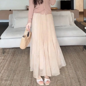 MEITESIJIAONU | Gentle Korean Style Pink Tulle Midi Skirt