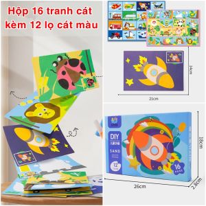 Hộp 16 tranh cát kèm 12 lọ cát màu cho bé phát triển khả năng sáng tạo và rèn luyện tính kiên nhẫn