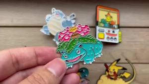 Bandai | 6pcs Big Size Cool Cartoon Anime Monster Enamel Pins Set Blastoise Venusaur Mega Charizard Game Character Metal Brooch Badge