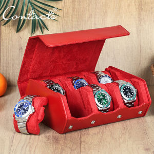CONTACTS Genuine Leather Handmade Watch Cases 6 Slots Luxury Jewellery Storage Box Men Travel Watch Cases Women Watches Accessories