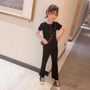 พร้อมส่ง🔥ชุดเด็กหญิง6_9 เสื้อยืดเด็กผู้หญิงและกางเกงลำลอง ชุดสองชิ้นกางเกงครอปสไตล์เกาหลี