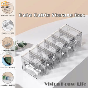 กล่องเก็บสายชาร์จมีช่องเสียบสายสายตัวจัดการ Pengisi Daya Earphone สายไฟกล่องเก็บสายชาร์จไฟ USB กันฝุ่น จัดเก็บอย่างเป็นระเบียบกล่องพร้อมฝาครอบใสกล่องเก็บสายเคเบิล