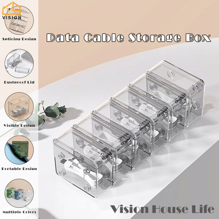 HOME CUBE 1 Pc Data Cable Organizer Box Charger Cable Management 7 Compartments Storage Box For Usb Cord Sorter, Cards, Paper Clips, Mobile Charger, Mobile Holder, Stationary Items - Transparent - View #6
