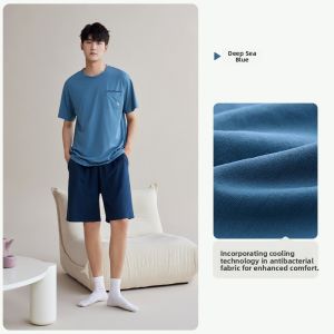 yuenei | Couples Summer Lightweight Cotton Pajamas Short Sleeve Sleepwear Comfortable Breathable Home Clothes For Men And Women