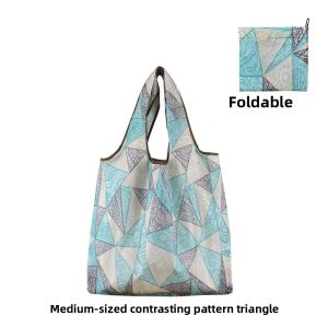 Large Capacity Oxford Cloth Shopping Bag Portable Foldable Handheld Grid Storage Bag Waterproof Vegetable Buying Bag Eco-Friendly