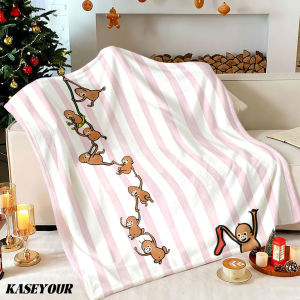 Beast Kingdom | Monkey Pink Stripe Winter Summer Flannel Blanket Throw Fleece Soft Fuzzy Plush Cozy Fleece Blankets for Sofa Ideal Gifts