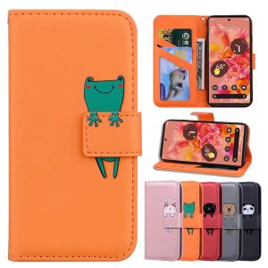 Flip Leather Phone Case for Google Pixel 9 8 7 6 Pro XL 8A 7A 6A Cute Funny Frog Cat Rabbit Dog Wallet Stand Protect Cover