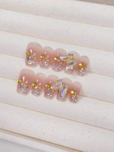 Handmade Butterfly Pure Gold Short Staircase Style Nail Art Patch Premium Quality Fake Nails Wearable Nail Tips Cosmetic Tool