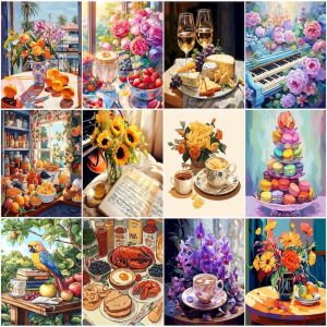 RUOPOTY-Painting By Numbers On CanvasItem decorationFlowers FoodModernWall Art PictureDiy SetHandworkWith FramePaint Kit