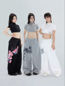 Elastic Waist Retro Loose Leg Trousers