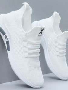 Mens Spring Summer Anti-Odor Breathable Running Shoes Casual Lightweight Mesh Sneakers Versatile Plain Color Flat Heel EVA Sole