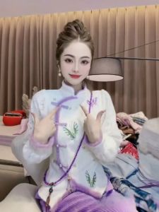 Autumn Winter New Style Chinese National Style Womens Knitted Mink Velvet Shirt Embroidered Base Layer Top Heavy Embroidery Small Shirt