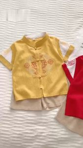 Đồ tết cho bé bộ quần áo cho bé cộc tay cổ tàu thời trang  - Happy Life 4Kid