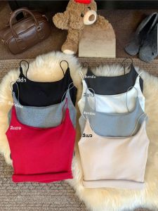 GUZILIAN | เสื้อกั๊กสั้นสีพื้นแบบสวมคอกลมสำหรับผู้หญิงในฤดูใบไม้ร่วง สไตล์ฝรั่งเศส เสื้อชั้นในเสริมหน้าอกแบบมีขน ผ้าฝ้ายผสมโพลีเอสเตอร์ ความยาวปกติ