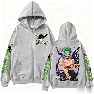 Bandai | 2026 One Piece Zoro Anime Print Zip Up Hooded Jacket Men Women Long Sleeve Casual Hip Hop Streetwear Pullover Spring Autumn Tops