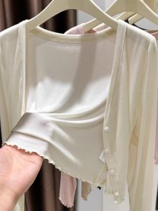 Summer Thin Modal Womens Cheongsam Shawl Sleeveless Outerwear V-neck Short Length Cardigan Korean Style Commute Fashion
