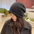 Lazy Style Knitted Ball Cap Womens Autumn Winter Fashion Big Head Scarf Wrapped round Top No Brim Hat Female Model. 