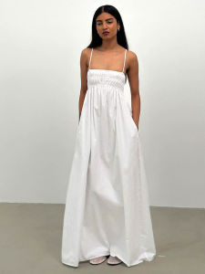 Solid-colored Pleated Suspenders Dress Street Style High Waist Sleeveless Long Skirt Pure Color Folded Strapless Gown