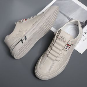 Mens Summer New Casual Board Shoes Breathable Soft Bottom Trendy Increased Height White Sneakers round Toe Net Cloth Lining