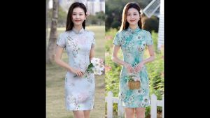 Hangzhou Faux Silk Green Mini Qipao 2413-50 杭州綠色仿真絲短旗袍