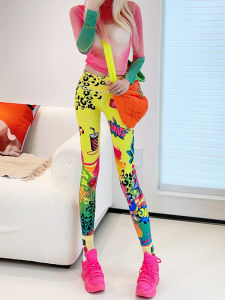 Fall 2025 New Thin Yoga Pants Womens High Waist Colorful Print Fitness Sports Base Layer Pants Fashionable Outerwear